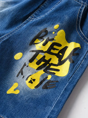 Boys Letter Graphic Denim Shorts Summer Cotton Clothes