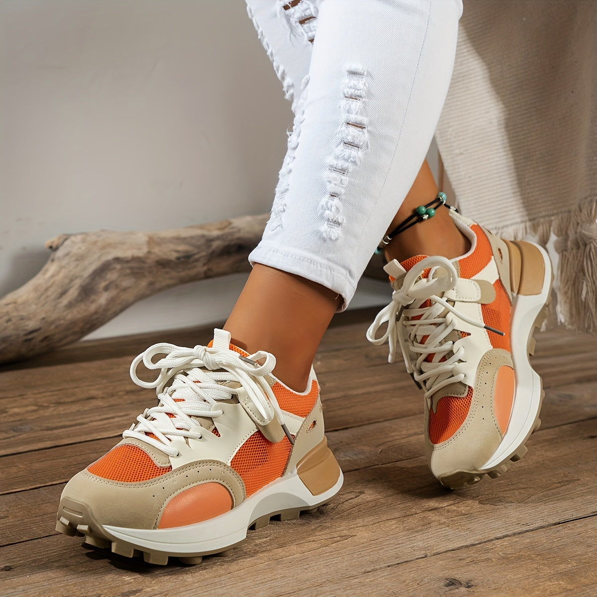 Block Mesh Chunky Sneakers Lightweight Shock Absorption Dad Shoes