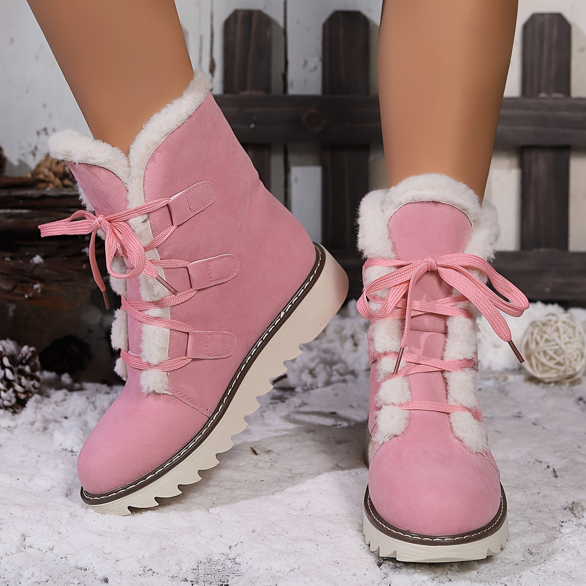 Women's Non slip Thickened Snow Boots Warm Lace Up Thick Bottom Snow Boots