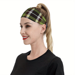Men's Vintage Plaid Headband Olive Green Gray Grip Hairband Gym Running Casual