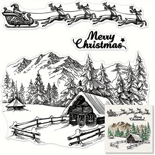 Xmas City House Background Transparent Stamp for Card Making