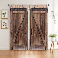 Rustic Barn Door Print Curtains Set of 2
