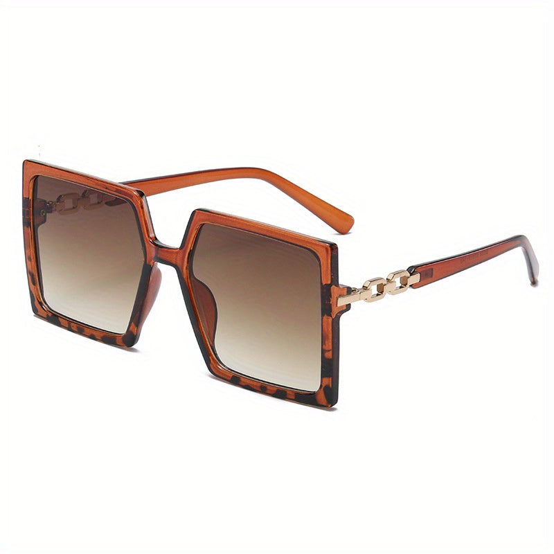 Oversized Square Sunglasses Gradient Chain Charm UV400