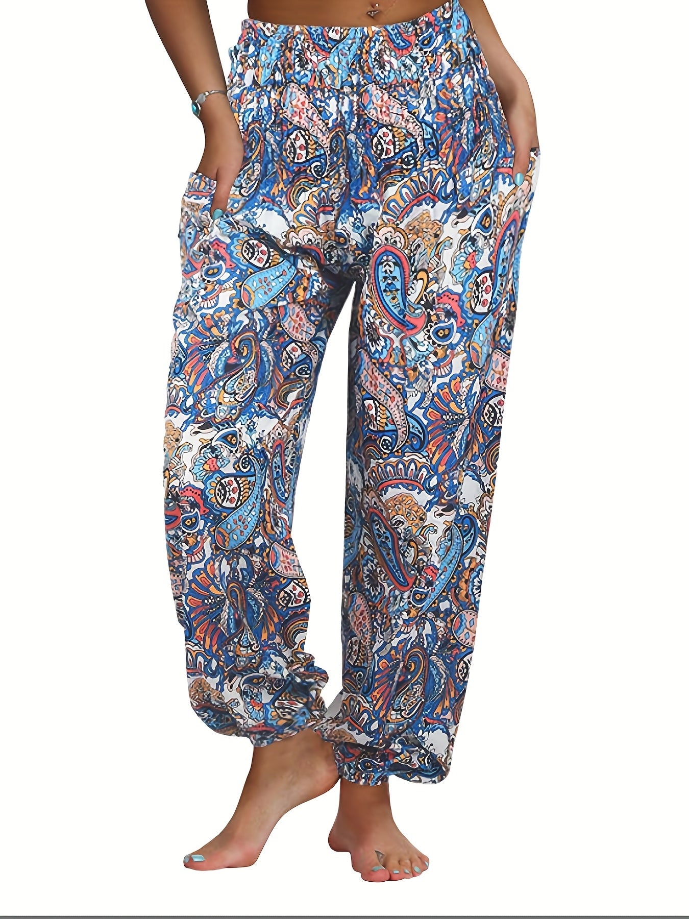 Paisley Print Elastic Waist Jogger Pants for Women