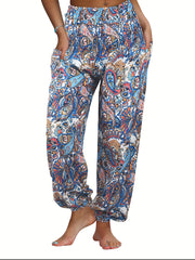 Paisley Print Elastic Waist Jogger Pants for Women