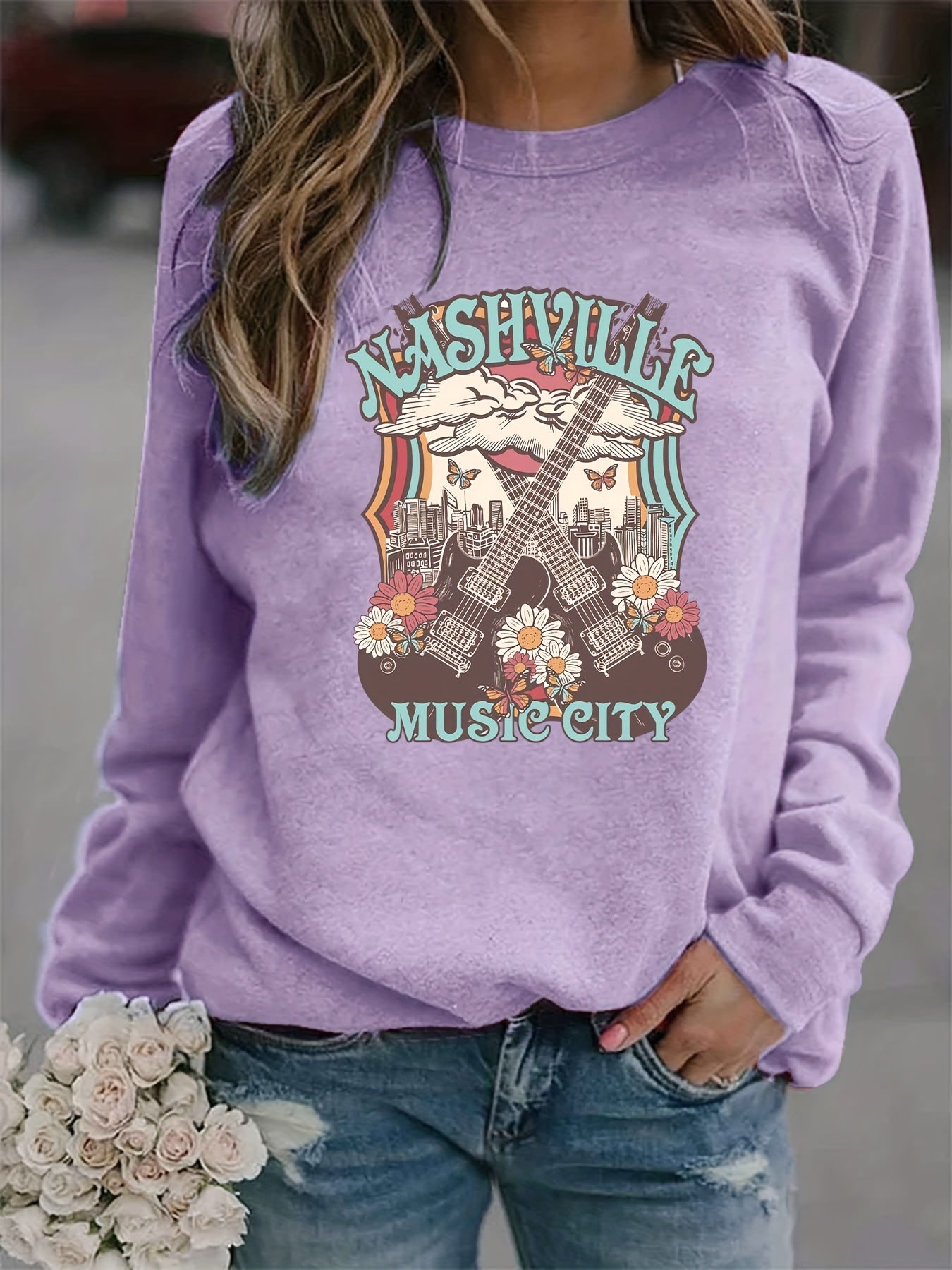 Nashville Music City Print Sweatshirt