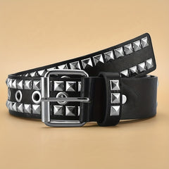 Hip Hop Rivet Belt Punk Square Pin Buckle Eyelet PU Belt Y2K