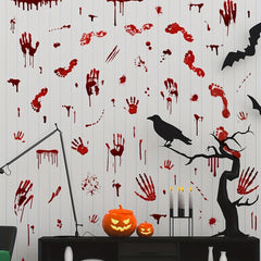 63pcs Halloween Bloody Handprint & Footprint Window Stickers