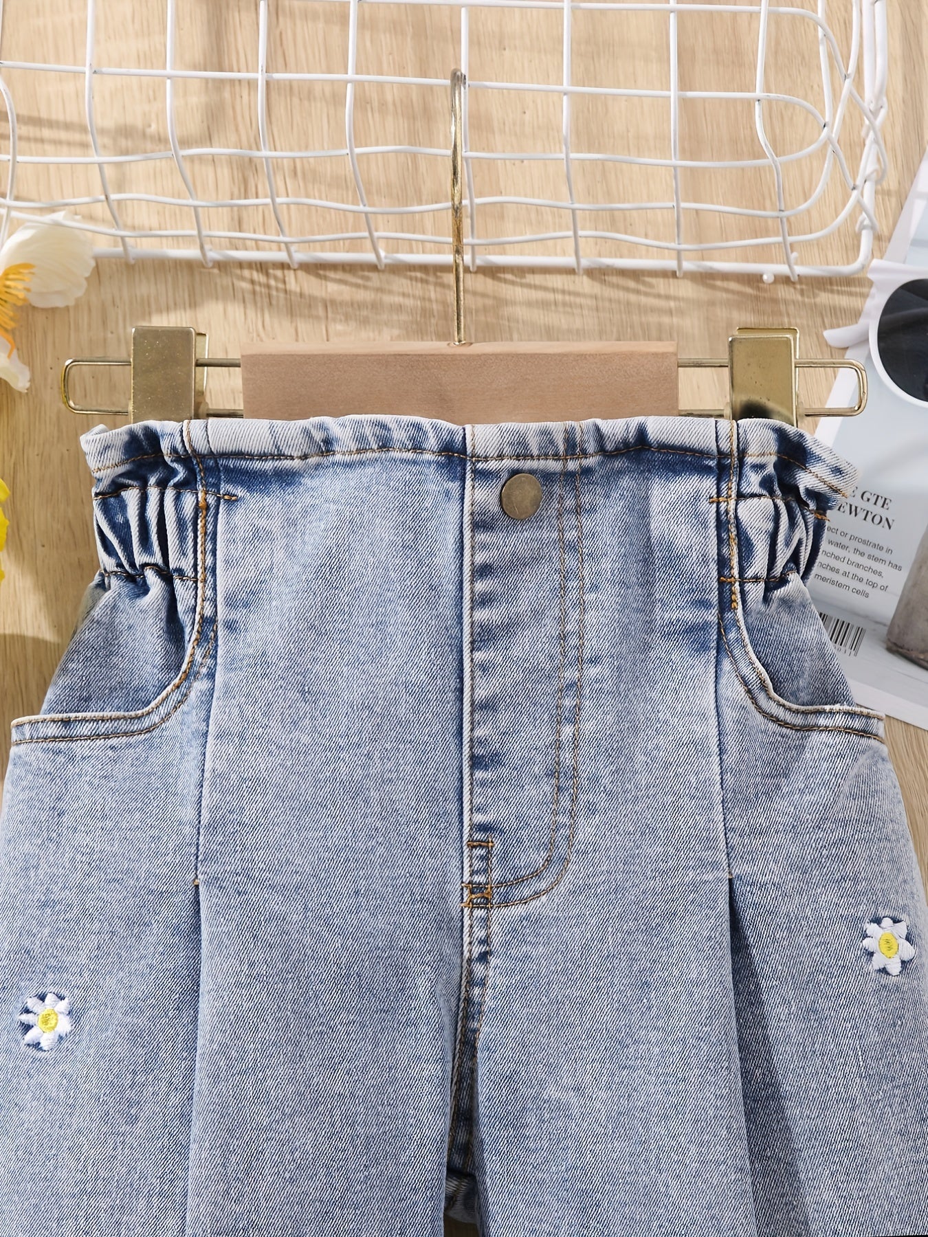 Girls' Daisy Embroidery Straight Leg Jeans For Kids