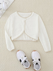 Toddler Girls Thin Block Trim Long Sleeve Button Knit Cardigan