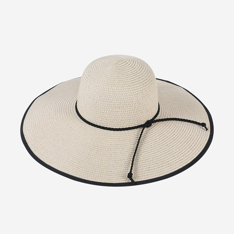 Wide Brim Sunscreen Visor Hat Solid Straw Hat Women Outdoor Travel Beach Hat
