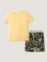 Boys Elephant Print T-shirt & Tropical Leaf Shorts Set