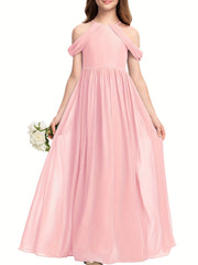 Girls Cold Shoulder Bridesmaid Dress For Wedding Evening