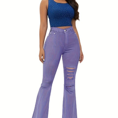 Sexy Jeans Women's Flared Leg Ripped Denim Pants