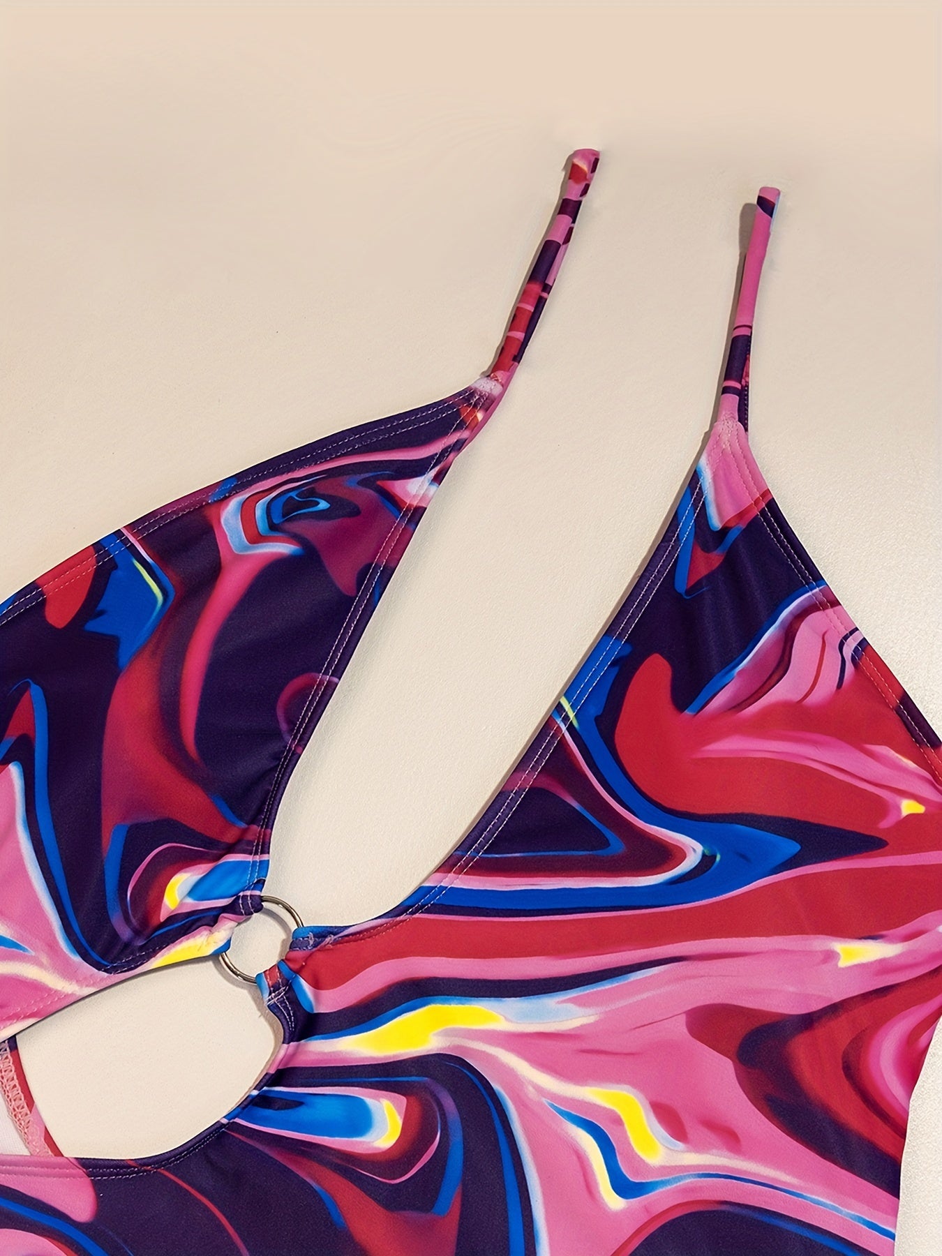 One Shoulder Cut Out High Cut Pink & Purple Swimsuit