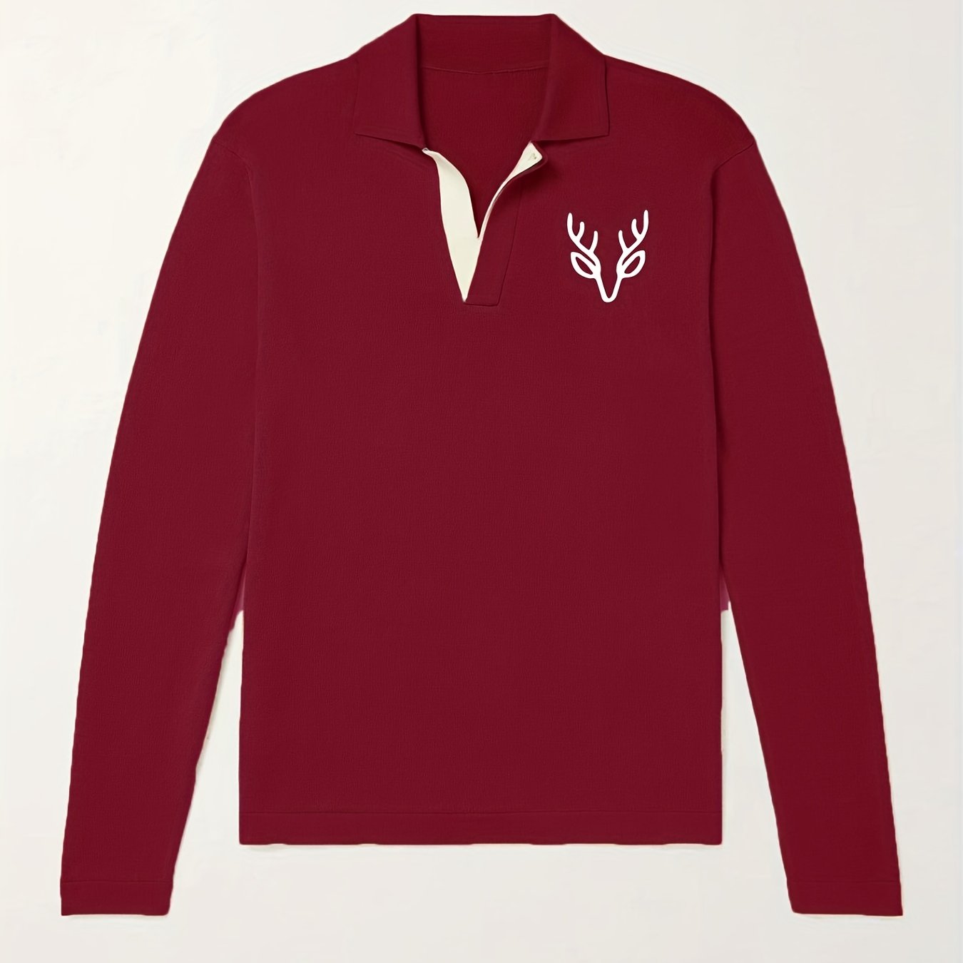 Antlers Pattern Knit Polo Shirt Men's Casual Lapel Middle Stretch V Neck Pullove