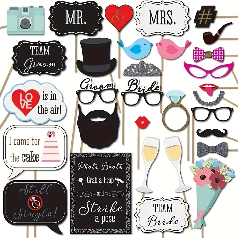 31pcs Wedding Photo Booth Props Fun and Festive Party Decor Supplies