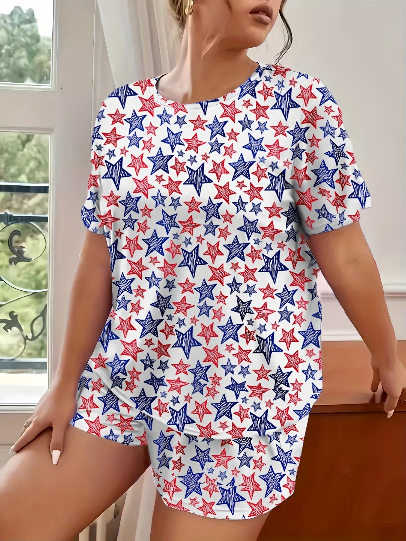 Independence Pajama Set Flag Print Top & Shorts Two Piece