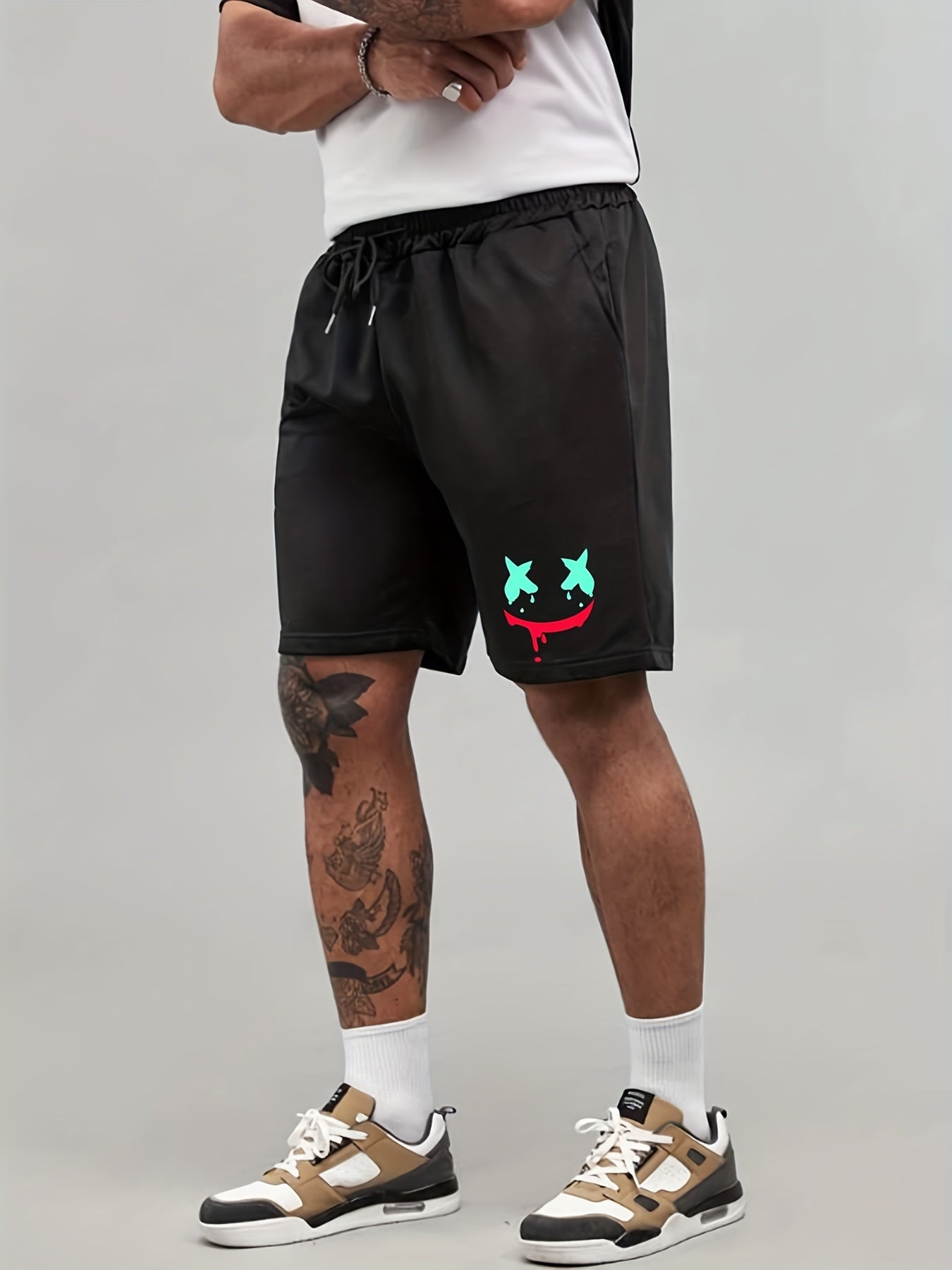 Smile Print Men's Casual Shorts Activewear Comfy Drawstring Shorts