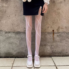 Argyle Fishnet Tights High Waist Mesh Pantyhose Women's Stockings