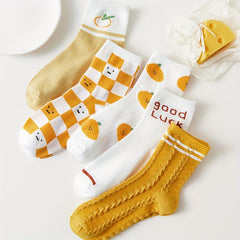 5 Pairs Fruit & Letter Print Socks Women's Stockings