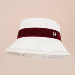 Grass Woven Pearl M Standard Bucket Hat Unisex Sunshade Fisherman Hat