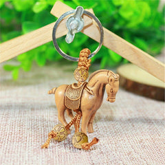 Vintage Lucky Elephant Carved Pendant Keychain Key Ring