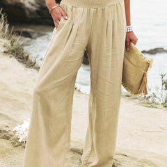 High Waist Wide Leg Pants Solid Beach Casual Pants