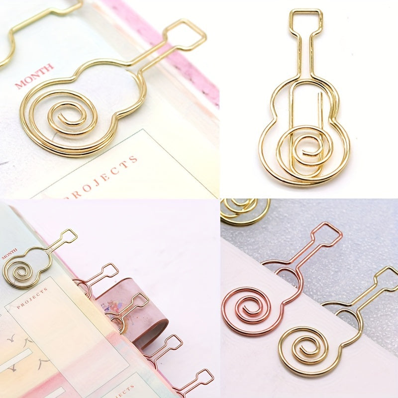 10pcs Guitar Shape Paper Clip Rose Golden Cartoon Metal Stationery Supplies