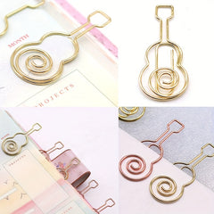10pcs Guitar Shape Paper Clip Rose Golden Cartoon Metal Stationery Supplies