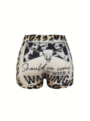 Cow Skull Print Skinny Shorts for Women