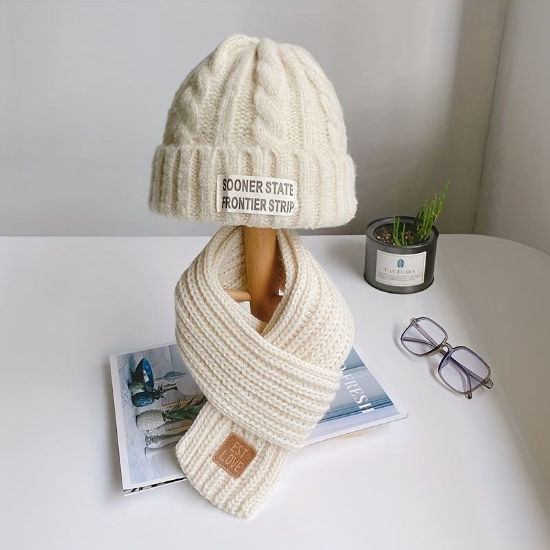Baby Hat Scarf Set Thick Warm Knit Woolen Hat for Boys and Girls