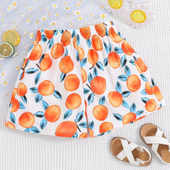 Girls Fresh Fruits Graphic Paper Bag Waist Shorts