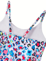 Toddler Girls Leopard Ruffle Trim Cami One Piece Swimsuit
