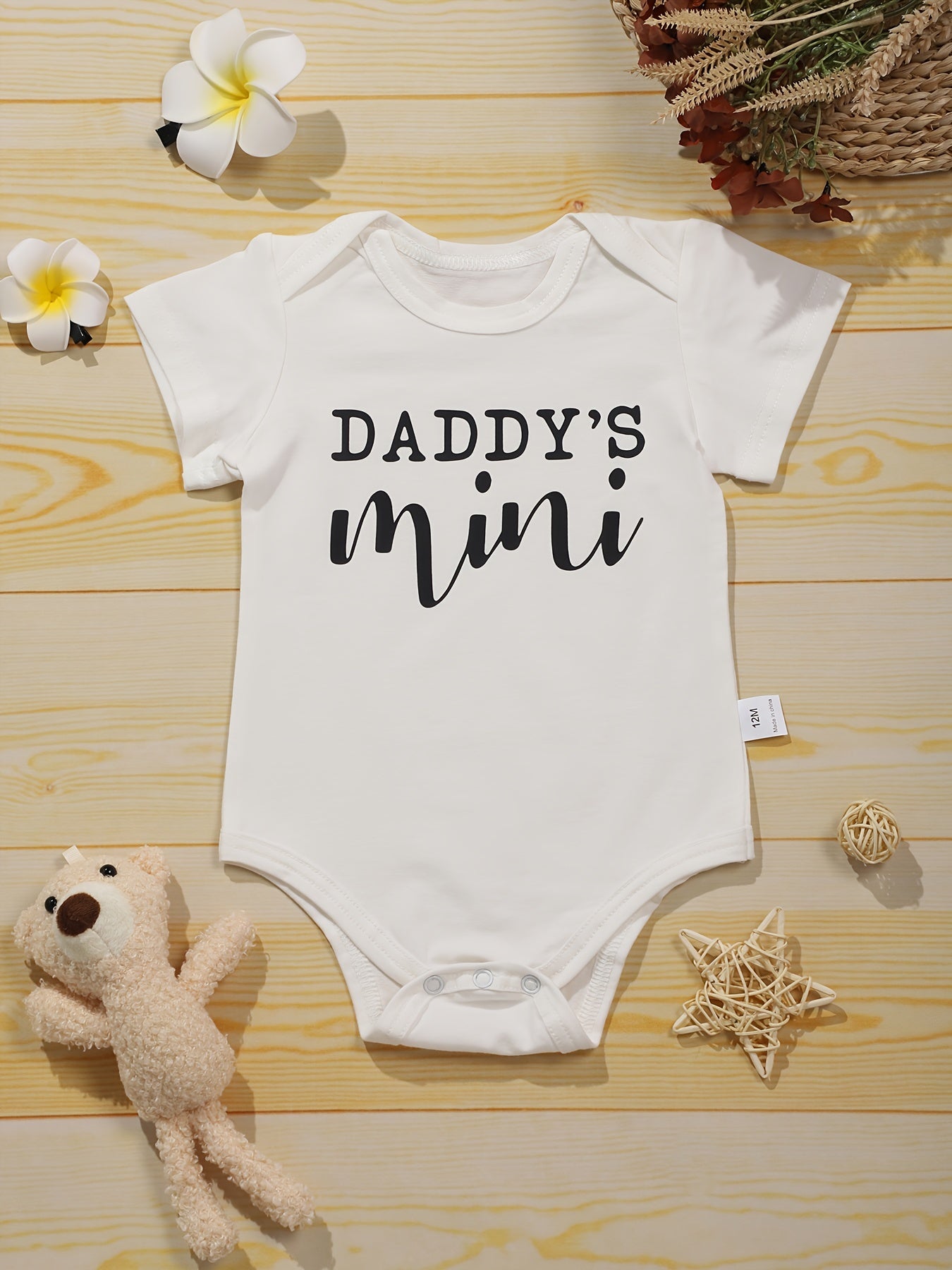 Baby Boys Daddy s Mini Print Romper Short Sleeve Cotton Bodysuit