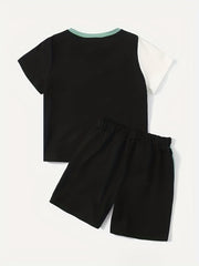 Boys Block Print 2pc Short Sleeve Top & Shorts Set