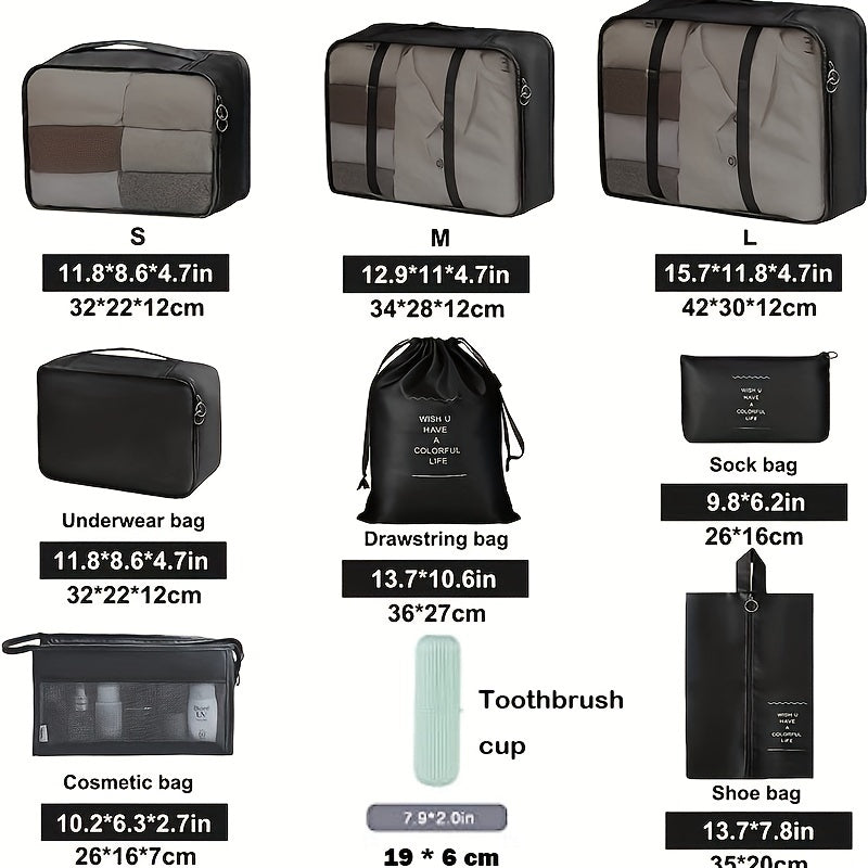 9 Pcs Travel Luggage Bag Sets, Dustproof Lightweight Organizers