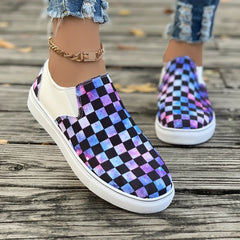 Checked Print Lightweight Canvas Skate Shoes Non Slip Loafers