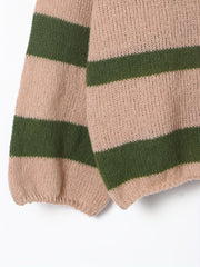 V-Neck Striped Sweater Long Sleeve Loose Jumper