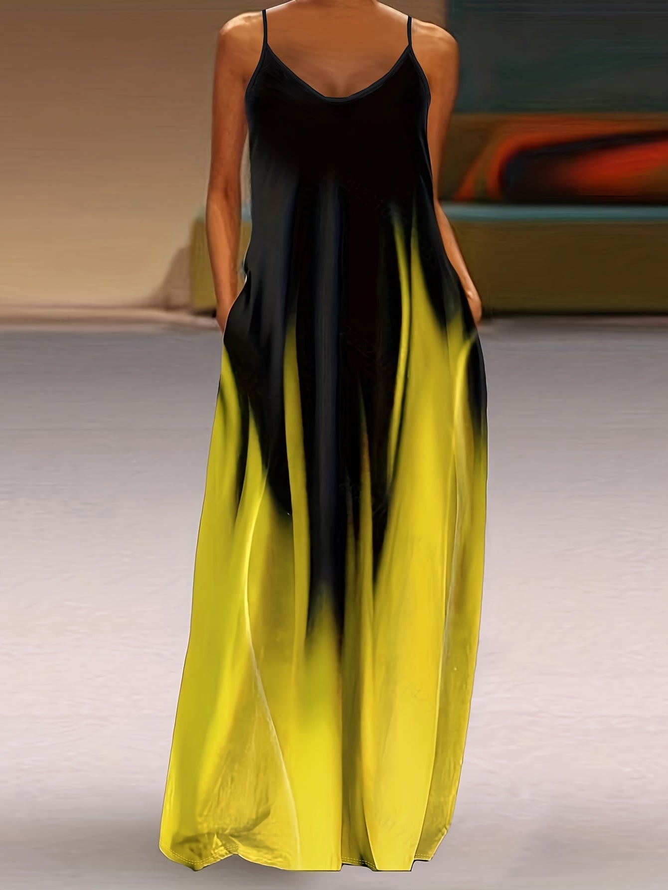 Women's Plus Ombre Print Maxi Dress With Pockets