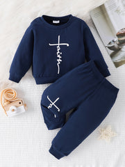 Baby Faith Print 2pcs Set Long Sleeve Top & Pants