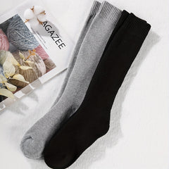 2 Pairs Solid Calf Socks Warm Knee High Socks Women's Stockings
