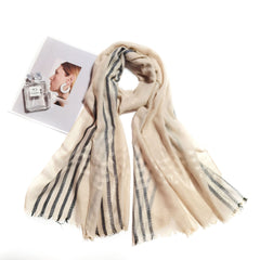 Striped Fringed Scarf Soft Breathable Shawl Sunscreen Windproof Headscarf