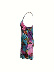 Coconut Tree Print Lounge Dress Short Sleeve Crew Neck Women's Loungewear