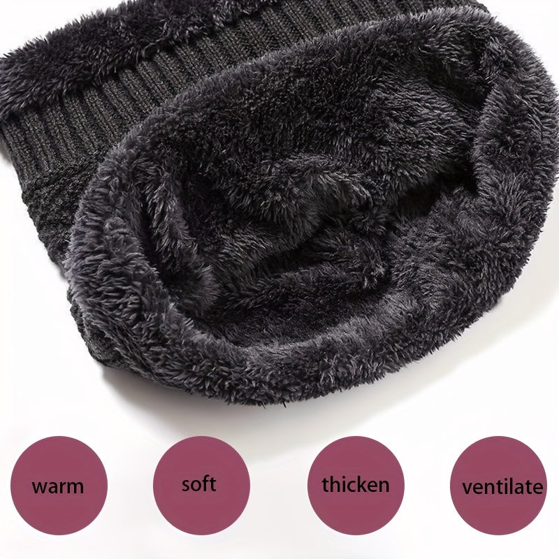 Men's Knit Beanie & Scarf Set - Warm Winter Ear Protection Hat