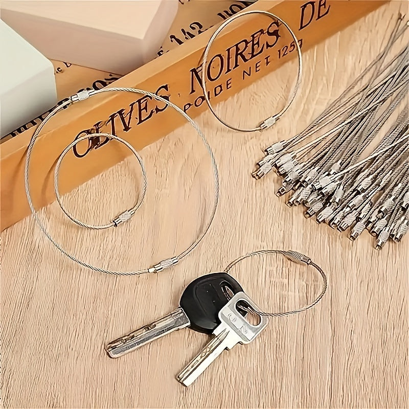10pcs Stainless Steel Wire Ring Adhesive Wire Rope Key Ring for Luggage Tag