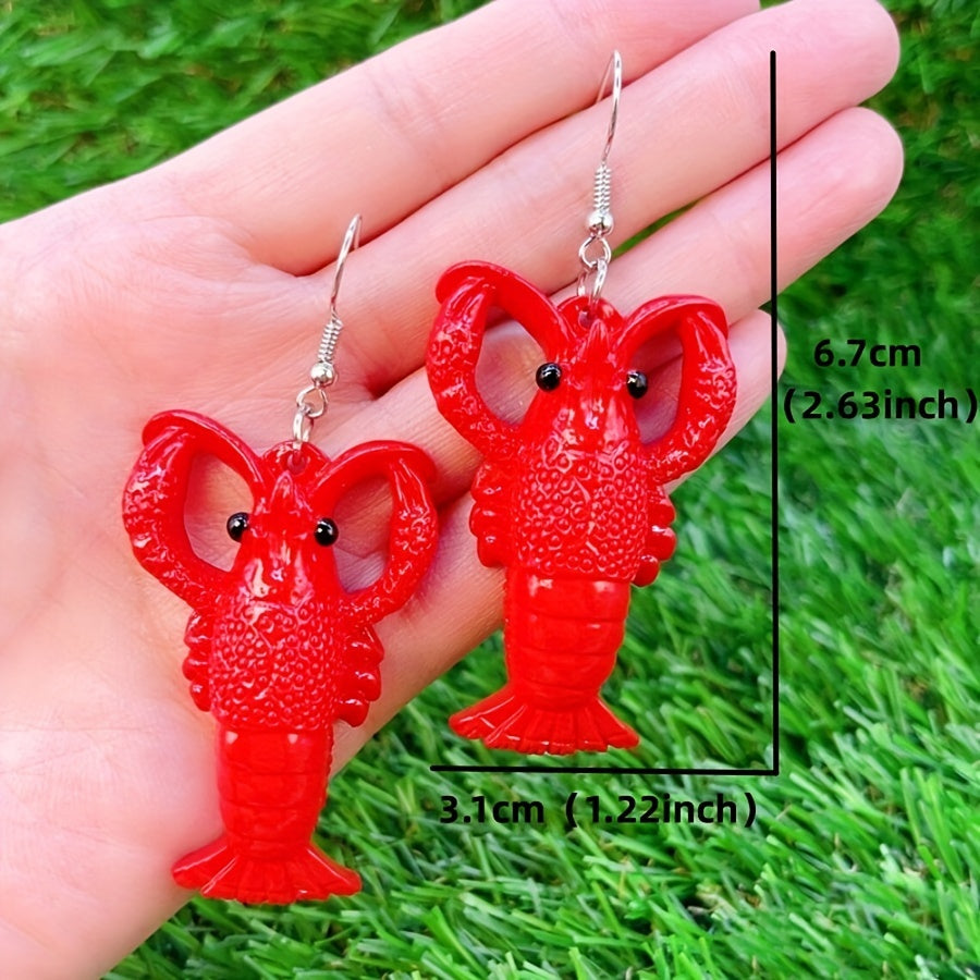 Exaggerated Red Lobster Resin Earrings Funny Seafood Jewelry Gift