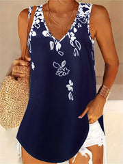 Floral Print V Neck Tank Top Women's Sleeveless Summer Casual Wear