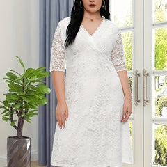 Floral Jacquard Trim Half Sleeve Slim Fit Formal Dress