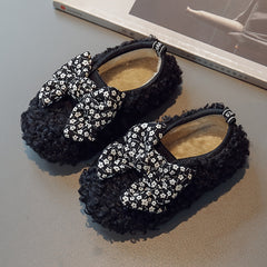 Girls Fleece Flats Soft Sole Anti Slip Indoor Outdoor Slippers Plush Warm Shoes
